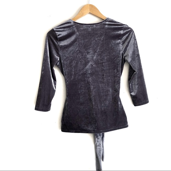 Express Ribbed Velvet Wrap-Front Top - Picture 3 of 5